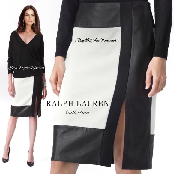 Ralph Lauren Collection leather/wool colorblock pencil skirt *shop@iamwarrior - Picture 1 of 10